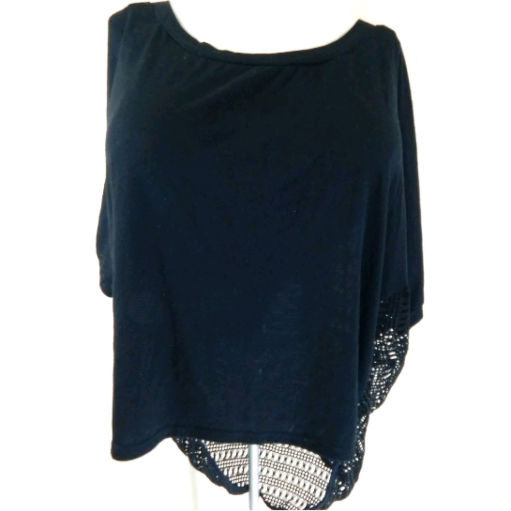 Torrid Crochet Back Black Top Sheer